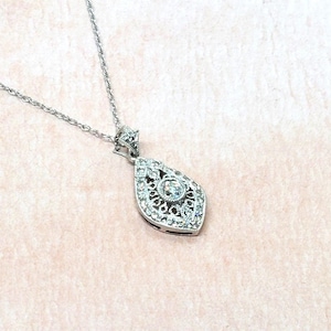 14k White Gold Diamond Lavaliere Pendant and 14k White Gold Chain