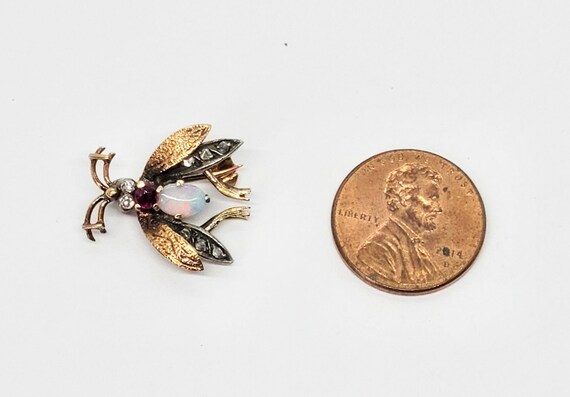 Diamond Ruby Opal Fly 18K Rose Gold Insect Brooch… - image 7