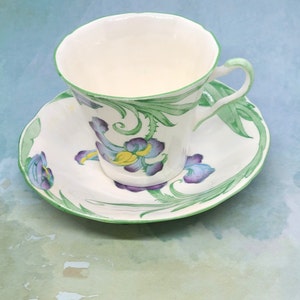 Adderley Cup and Saucer Tea Cup Bearded Iris Purple England Teacup