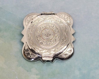 Sterling Silver Compact Ornate Powder Puff Mirrored Powder Compact Hand Chased