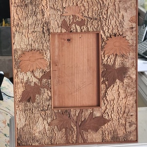 Cadre mural en bois ancien, 1902, mouvement esthétique, art de vagabond, écorce d'arbre