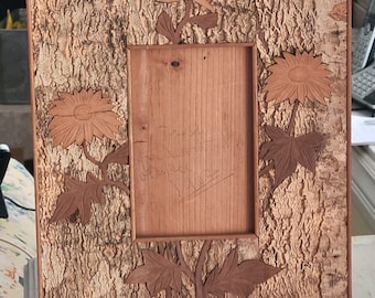 Antique Wood Wall Frame Dated 1902 Aethetic Movement Tramp Art Tree Bark Rare