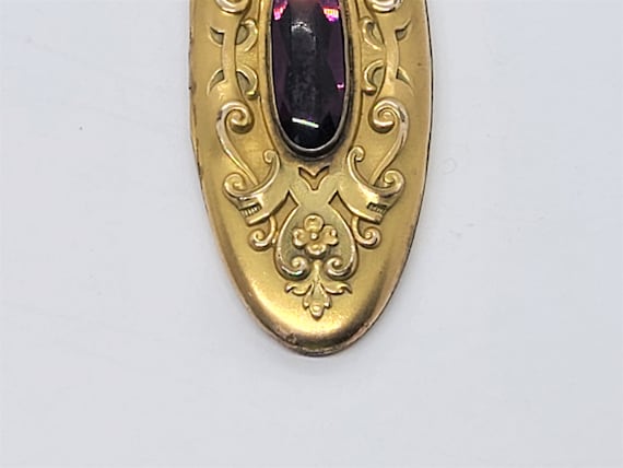 Antique Large Locket Art Nouveau Gold Filled Purp… - image 2