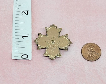 Antique Victorian Brooch Gold Filled Pin Floral Etched Late 1800s