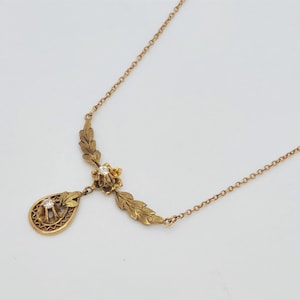 Antique Diamond Lavalier Pendant Necklace 10k Gold Edwardian Rose Gold Yellow Gold