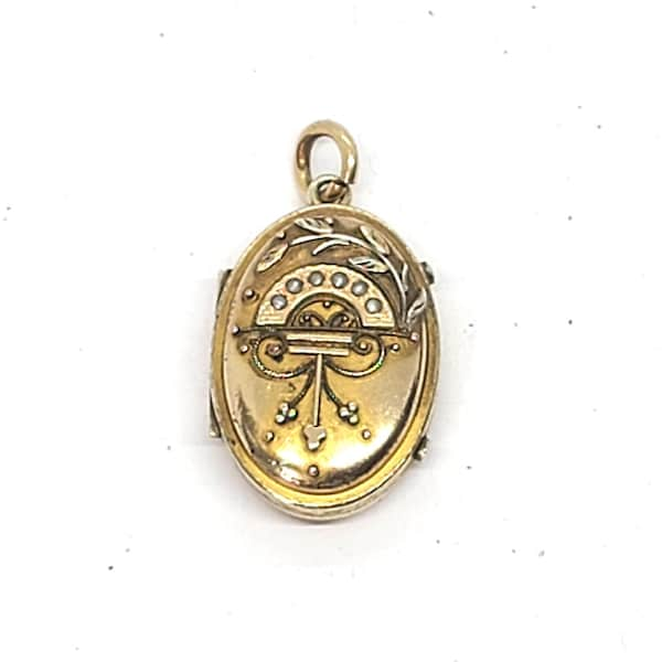 Antique Locket Pendant Gold Filled Pearls Victorian Etruscan Revival