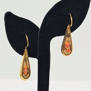 Victorian Coral Drop Earrings Gold Filled French Wire