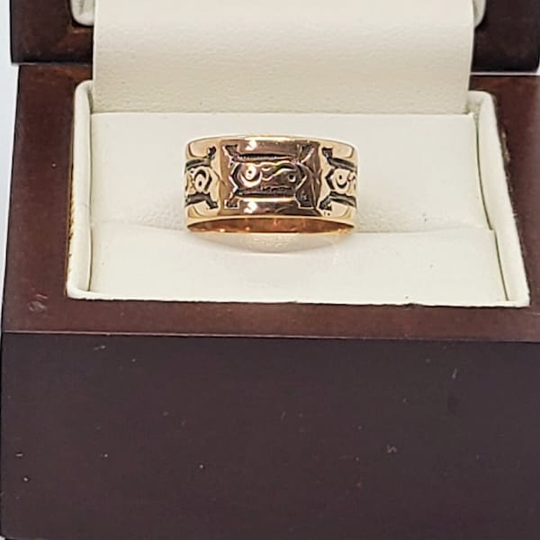 Antique Victorian Wedding Ring Band 10K Rose Gold 1880s - 1900s Wide Cigar Band