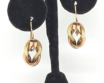 Antique Earrings Gold Filled Double Knot Rose Gold Green Gold