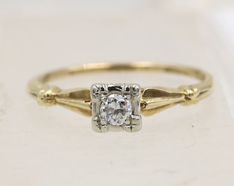 Mid Century Engagement Ring with 0.10 ct Old European Cut Diamond in 14k Gold - JL1433