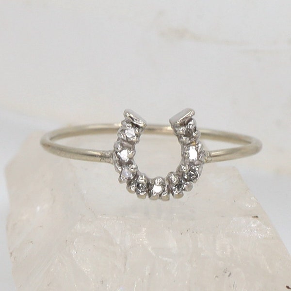 Vintage Diamond Horseshoe Ring in 14k White Gold - DK347C