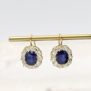 Victorian Style Sapphire 4.40 cts and Diamond 2.20 cts Cluster Earrings - DK156