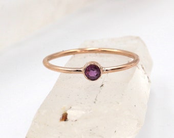 Minimalist Rose Gold Ruby Ring Bezel Set Solitaire - JL1179