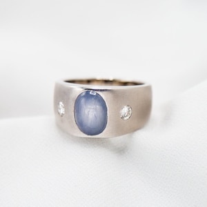 Men's Sapphire Ring Natural Cabochon Sapphire & Diamonds JL386 image 1