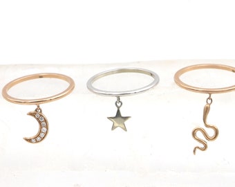 14k Solid Gold Charm Rings Pick Your Charm Ring