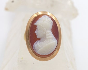 Victorian Stone Cameo Ring Carved Agate 14k yellow gold - DK54