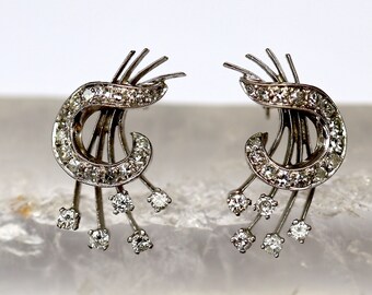 Retro Diamond Earrings in 14k White Gold / Diamond Spray Earrings - DK450