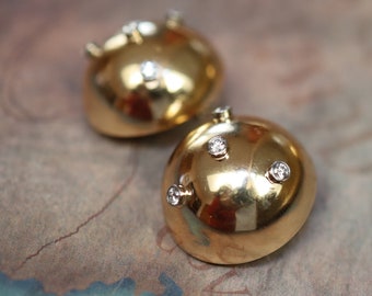 Mid Century 14k Yellow Gold Diamond Earrings Clip On Non Pierced - DK439