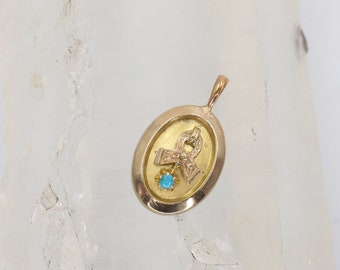 Victorian Turquoise Pendant with Ribbon in 14k Gold - JL1370