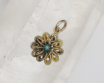 Victorian Turquoise Gold Pendant 10k Yellow Gold- DK386