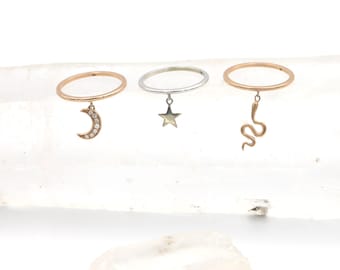 14k Solid Gold Charm Rings Pick Your Charm Ring