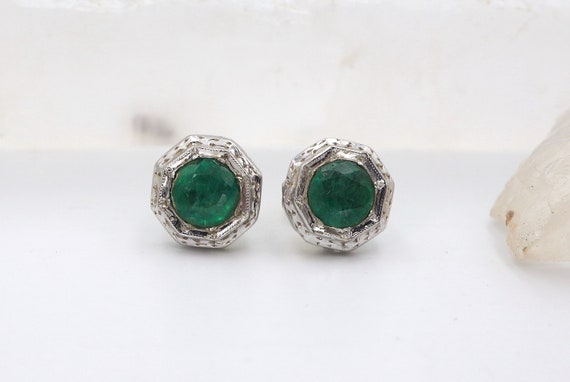 Vintage Emerald Studs 1.00 ct Total Weight in 14k… - image 5