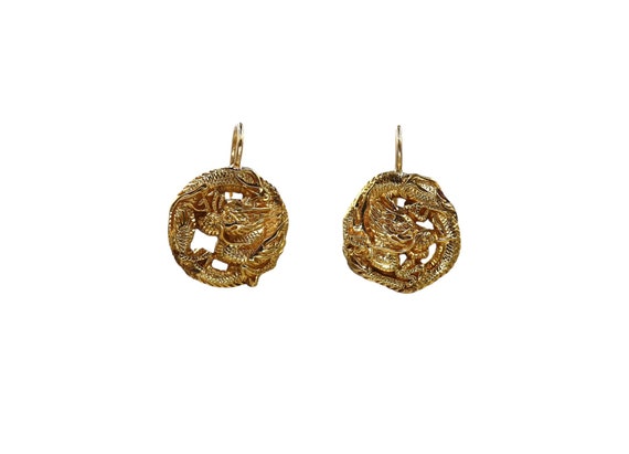 Art Nouveau Dragon Earrings Gold Filled -DK694 - image 3