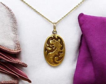 Pingente Art Nouveau Griffin Charm Dragão Pingente Ouro 10k