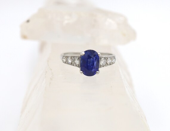 Sapphire and Diamond Ring in Platinum Sapphire an… - image 1