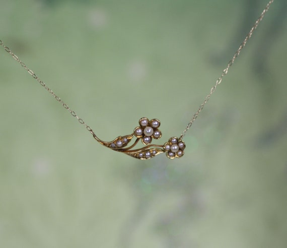 Antique Art Nouveau Double Daisy Flower Necklace in 15k Gold on 14k Yellow Gold 16 Chain JL507