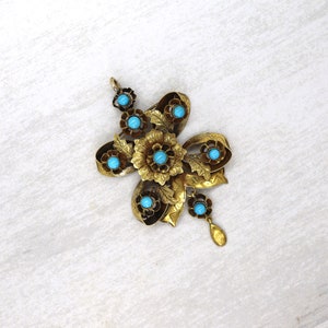 Early Victorian Pendant with Persian Turquoise in 14k Yellow Gold  - DK368