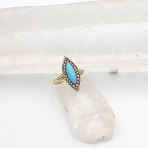 Victorian Turquoise and Pearl Navette Ring in 14k Yellow Gold JL877 image 6