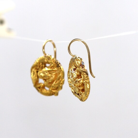 Art Nouveau Dragon Earrings Gold Filled -DK694 - image 6