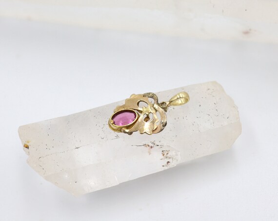Antique Art Nouveau Pink Sapphire and Enamel Pend… - image 5