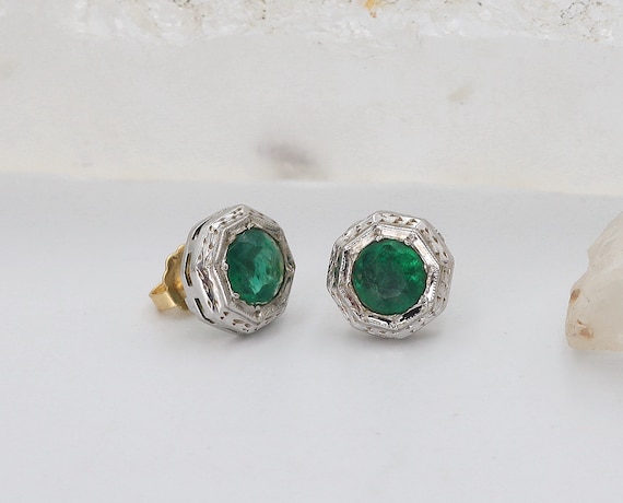 Vintage Emerald Studs 1.00 ct Total Weight in 14k… - image 6