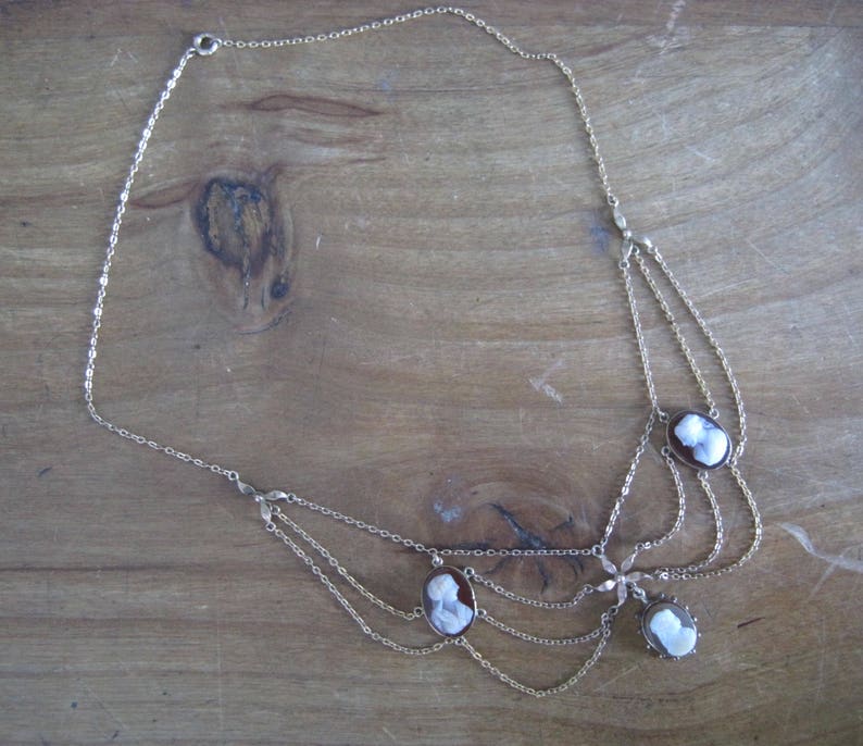 Cameo Necklace Victorian Festoon Necklace in 9k Yellow Gold Etsy