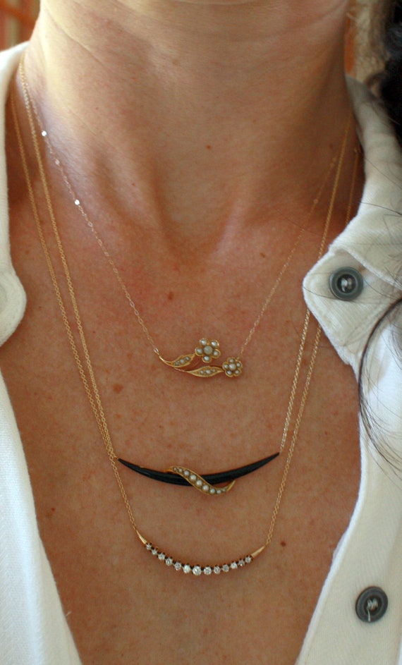 Antique Art Nouveau Double Daisy Flower Necklace in 15k Gold on 14k Yellow Gold 16 Chain JL507