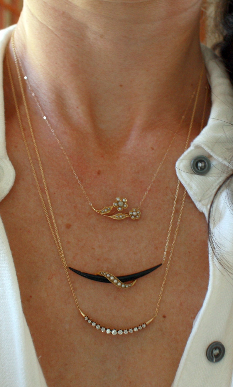 Antique Art Nouveau Double Daisy Flower Necklace in 15k Gold on 14k Yellow Gold 16 Chain JL507
