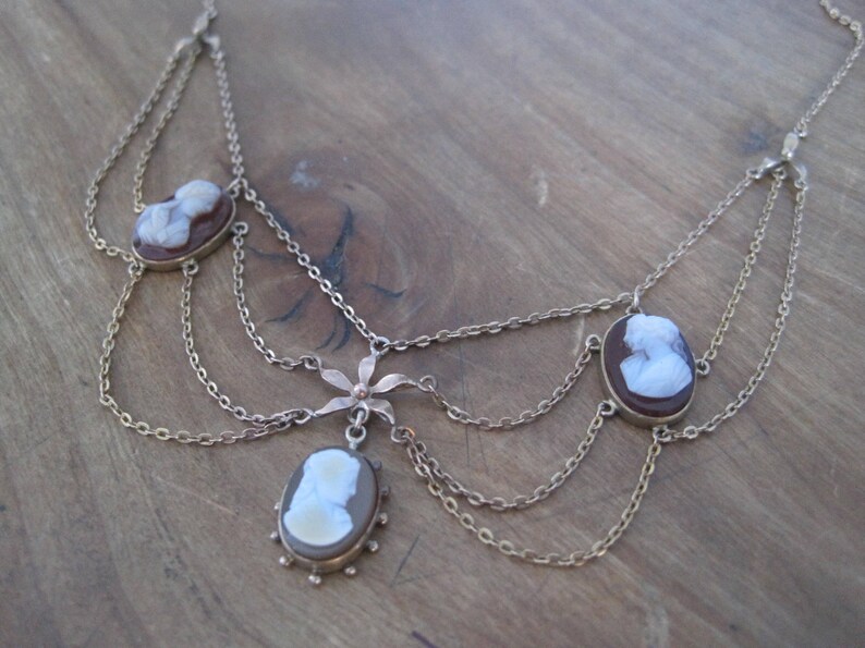Cameo Necklace Victorian Festoon Necklace in 9k Yellow Gold Etsy