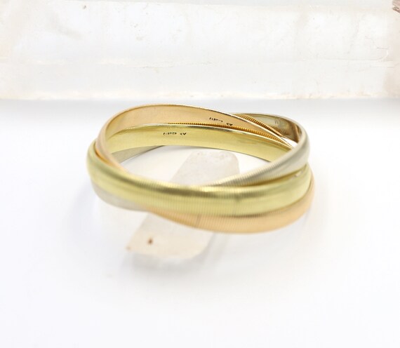14K Tri-Color Gold Trinity Rolling Bangle Bracele… - image 4
