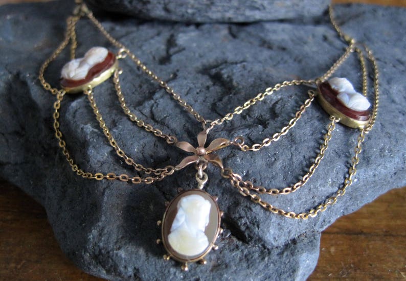 Cameo Necklace Victorian Festoon Necklace in 9k Yellow Gold Etsy