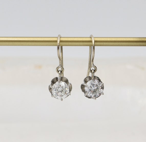 Antique Diamond Drop Earrings With Old European Cut Diamonds in
