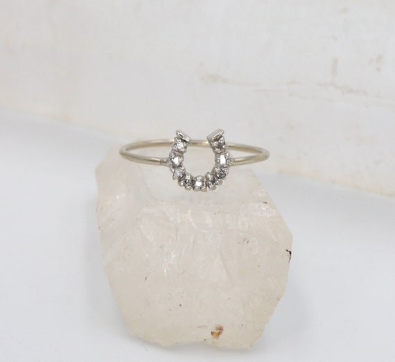 Vintage Diamond Horseshoe Ring in 14k White Gold … - image 1