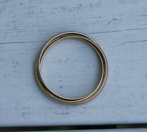 14K Tri-Color Gold Trinity Rolling Bangle Bracele… - image 9
