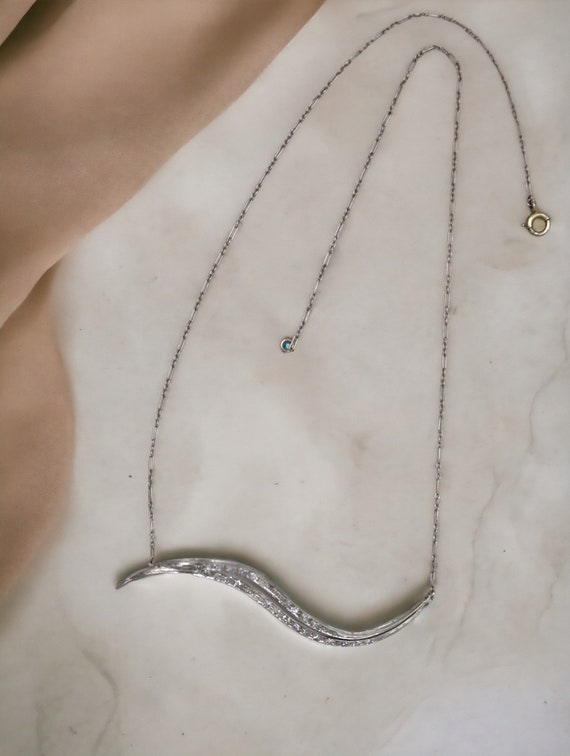 Platinum & Diamond Lightning Bolt Necklace Mid Cen