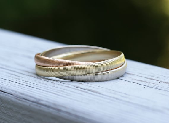 14K Tri-Color Gold Trinity Rolling Bangle Bracele… - image 1