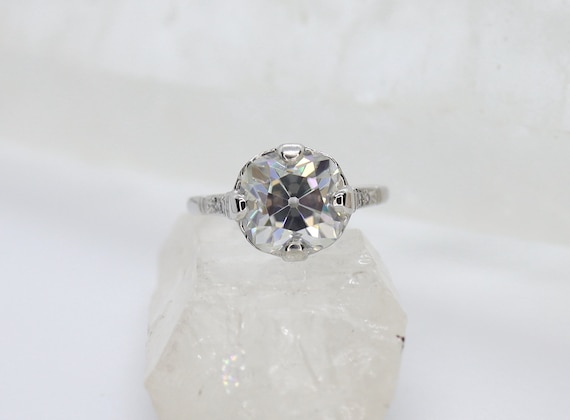 Edwardian Style Solitaire set with a 3 Ct Size Antique Cushion Cut Moissanite - JL1496A