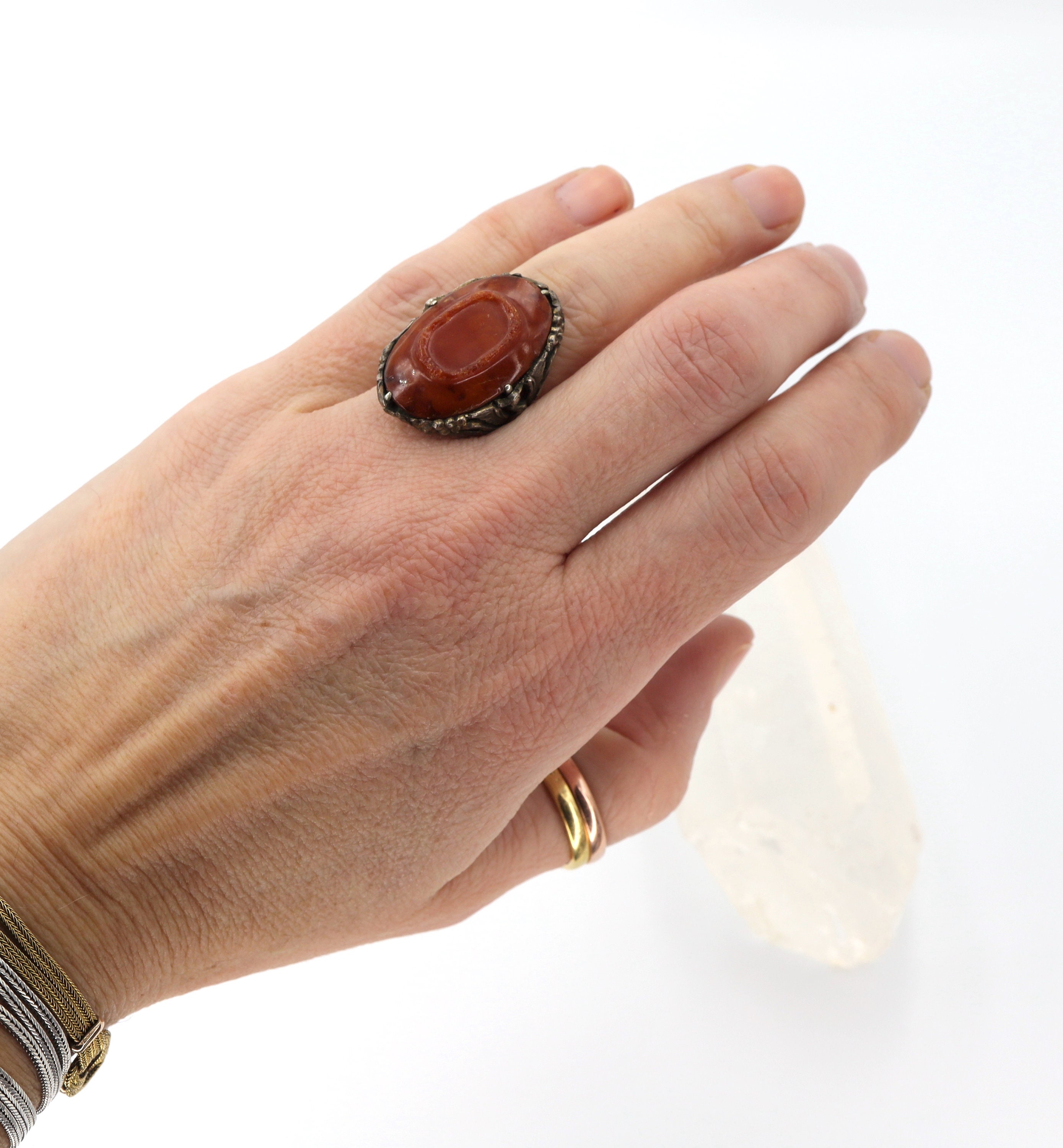 Bague « Renouveau Du Paon » Réglable En Acier Argenté - Neuf Avec étiquettes - Artisanat