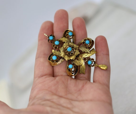 Pendentif Vintage 1923 En Or Et Perles Avec Pierre Turquoise - Superbe Bijou Ancien - Occasion