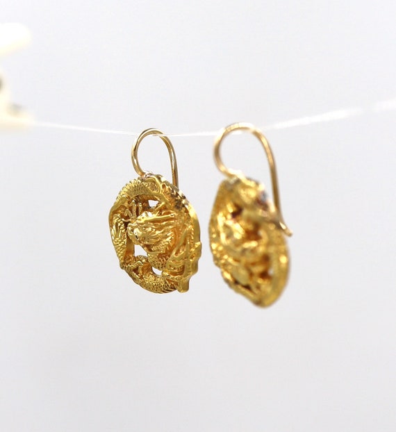 Art Nouveau Dragon Earrings Gold Filled -DK694 - image 5